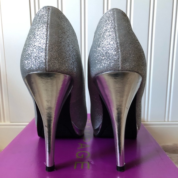 FITS Like a 7.5 Rampage Silver Sparkle Peep Toe High Heels - Picture 5 of 10